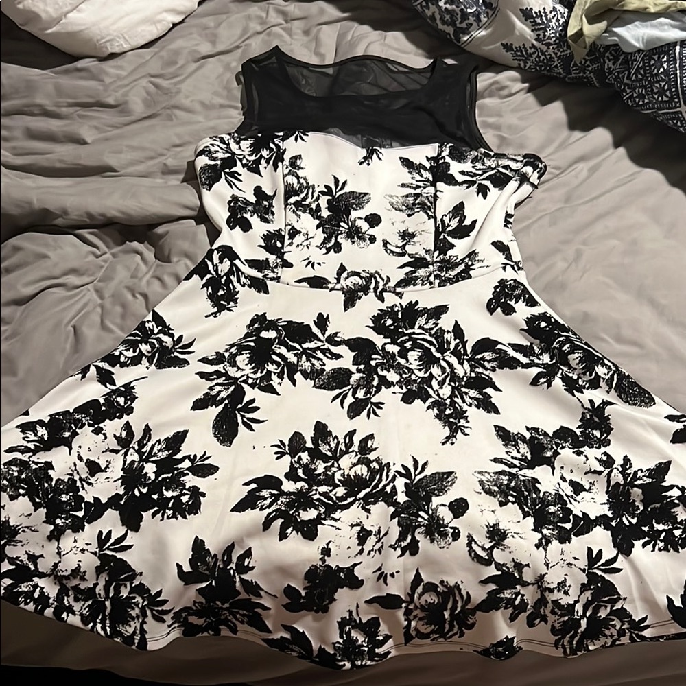 Elegant Black and White Floral Dress